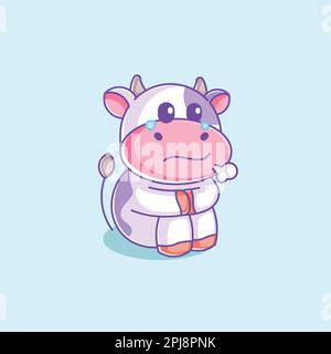 Cute cow sitting alone cartoon Stock Vector