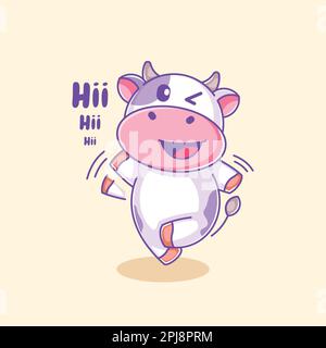 Cute cow smiling and waving a hand to say hi Stock Vector