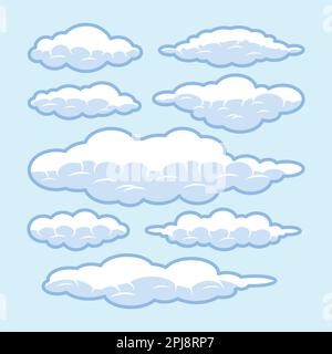 Cartoon clouds collection with a line Stock Vector