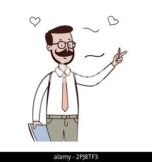 teachers day traditional man with glasses and mustache holding a book and pencil minimalist vector illustration Stock Vector