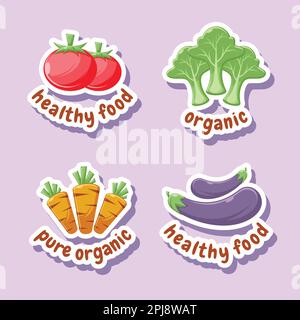 Organic Food Shopping Sticker Pack Stock Vector