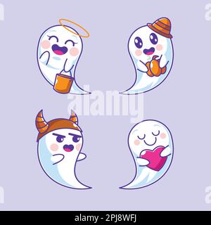 Halloween ghost with costumes collection Stock Vector
