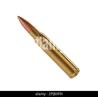 One bullet isolated on white. Firearm ammunition Stock Photo