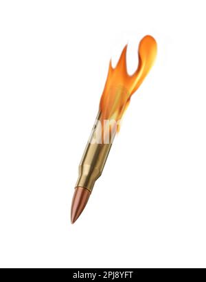 Bullet with flames flying on white background Stock Photo