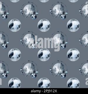 Seamless watercolor pattern with planets and moon. Astrology and tarot Stock Photo