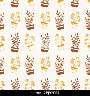 Houseplants in pots seamless pattern. House plants Stock Vector