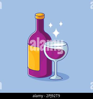 Glass of red wine and bottle cartoon Stock Vector