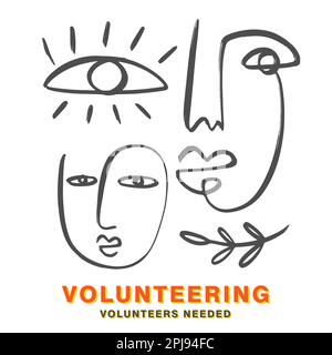 Volunteering Concept. Volunteers One line Faces Stock Vector