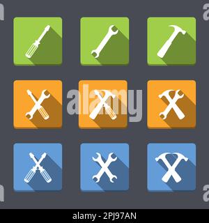 Screwdriver, wrench and hammer, flat design, tools icons set, vector eps10 illustration Stock Vector
