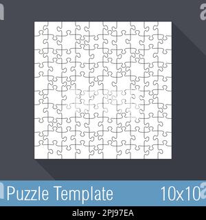 Square jigsaw puzzle template 10x10 pieces, vector eps10 illustration Stock Vector