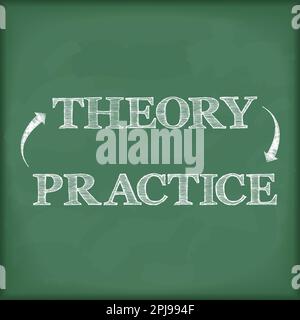 Theory - practice diagram on blackboard, vector eps10 illustration Stock Vector