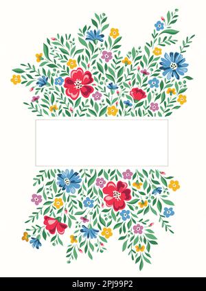 Colorful Chintz Romantic Meadow Wildflowers Vector Rectangular Frame Stock Vector