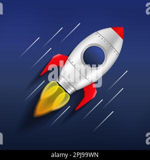Flying rocket in space, vector eps10 illustration Stock Vector