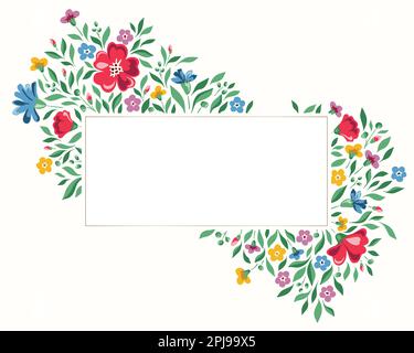 Colorful Chintz Romantic Meadow Wildflowers Vector Rectangular Frame Stock Vector