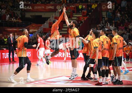 Belgrade, Serbia, 29 March 2023. The players of Valencia Basket ready for the match during the 2022/2023 Turkish Airlines EuroLeague match between Crvena Zvezda mts Belgrade and Valencia Basket at Aleksandar Nikolic Hall in Belgrade, Serbia. March 29, 2023. Credit: Nikola Krstic/Alamy Stock Photo