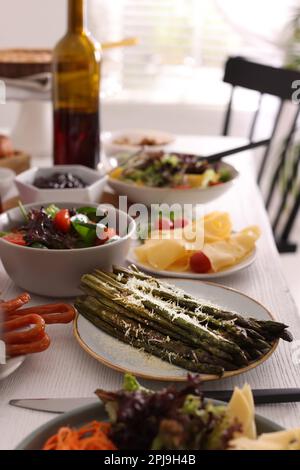 Many different dishes served on buffet table for brunch Stock Photo