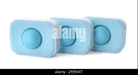 Many water softener tablets isolated on white Stock Photo