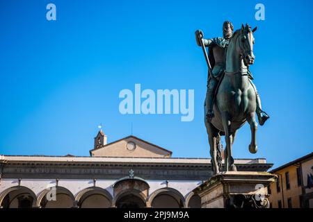 Giambologna's equestrian statue of Grand Duke Ferdinando I de' Medici in Piazza della Santissima Annunziata in Florence, Italy Stock Photo