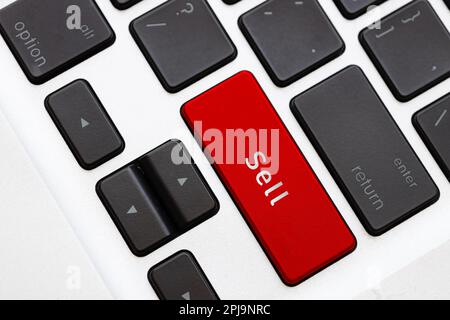 Closeup keyboard Sell word text button for Bear Stock Forex Trade order transection command concept Stock Photo
