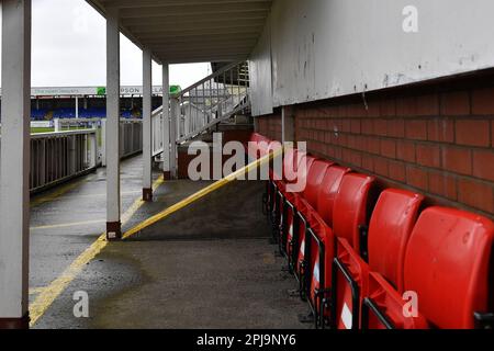 The Disable section at Hartlepool United FC during the Sky Bet League 2 match between Hartlepool United and Swindon Town at Victoria Park, Hartlepool on Saturday 1st April 2023. (Photo: Scott Llewellyn | MI News) Credit: MI News & Sport /Alamy Live News Stock Photo