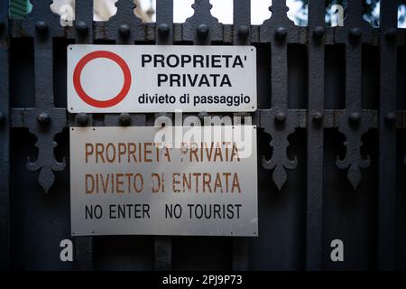 No Tourist sign on a gate in Florence, Italy Stock Photo