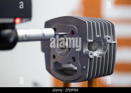 Automatic high precision measurement technology robot arms. Robotic accuracy measuring tool. Stock Photo