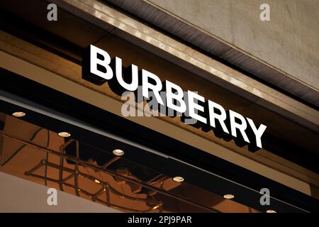 Ho Chi Minh City Vietnam March 28 2023 Fashion store commercial sign with white Burberry logo. Popular luxury clothing and accessory brand logoty Stock Photo Alamy