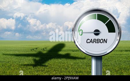 Gauge with inscription CARBON and arrow points to zero on a background of shadow of the plane Stock Photo