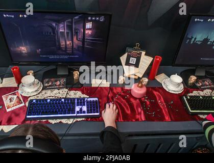 London, UK. 01st Apr, 2023. The computer gaming convention in London Truman Brewery. WASD A set of four keys on a keyboard used as directions to control player characters in certain video games. (W, A, S and D represent up, left, down and right, respectively.)Paul Quezada-Neiman/17�Թ����� Live News Credit: Paul Quezada-Neiman/17�Թ����� Live News Stock Photo