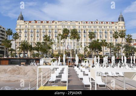 The historic luxury hotel of the French Riviera, The Carlton Cannes, reopens in mid-March 2023, after 5 years of major renovation works and 2 years of closure. Boulevard de la Croisette, Cannes, France, on March 31, 2023. Photo by Lionel Urman/ABACAPRESSS.COM Stock Photo