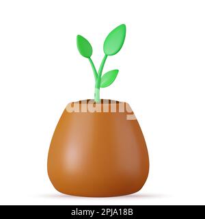 3d green plants in pot i Stock Vector