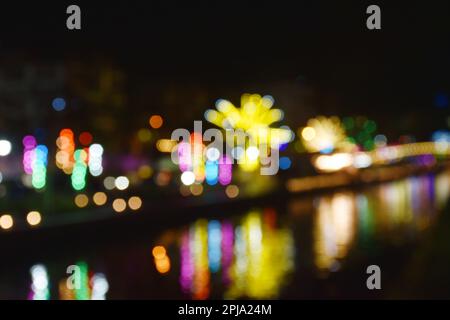 blurry light of building and bridge on river background and texture Stock Photo