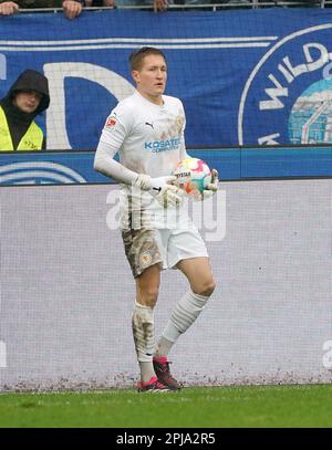 Karlsruhe, Germany. 01st Apr, 2023. Soccer: 2nd Bundesliga, Matchday 26, Karlsruher SC - Eintracht Braunschweig at BBBank Wildpark. Substitute goalkeeper Ron-Thorben Hoffmann from Braunschweig. Credit: Hasan Bratic/dpa - IMPORTANT NOTE: In accordance with the requirements of the DFL Deutsche Fußball Liga and the DFB Deutscher Fußball-Bund, it is prohibited to use or have used photographs taken in the stadium and/or of the match in the form of sequence pictures and/or video-like photo series./dpa/Alamy Live News Stock Photo