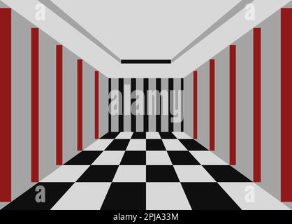 optical illusion room chess tile pattern.  psychedelic room vector design Stock Vector
