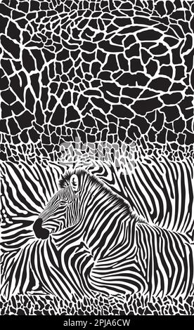 vector seamless background of giraffe skin and zebra head Stock Vector