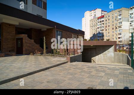 The entrance to the underground parking of the apartment building. Stock Photo