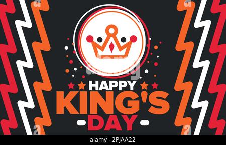 King’s Day in Netherlands. Koningsdag in Dutch. Birthday of His Majesty King. Dutch royal family. Orange colour or orange madness. Vector Stock Vector