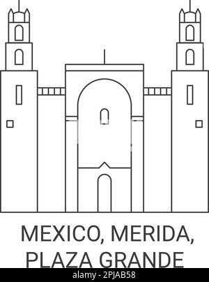 Mexico, Merida,Plaza Grande travel landmark vector illustration Stock ...