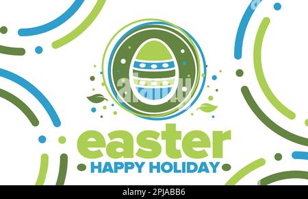 Happy Easter in April. Christian spring holiday in honor of the resurrection of Christ. Eggs with patterns, fun game for children searching for eggs Stock Vector
