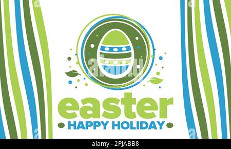 Happy Easter in April. Christian spring holiday in honor of the resurrection of Christ. Eggs with patterns, fun game for children searching for eggs Stock Vector