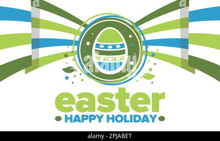 Happy Easter in April. Christian spring holiday in honor of the resurrection of Christ. Eggs with patterns, fun game for children searching for eggs Stock Vector