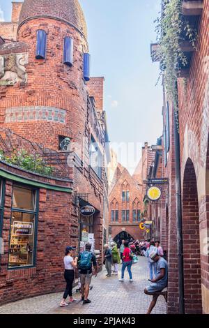 Bremen: street Böttcherstraße, Paula-Becker-Modersohn Museum (left), houses in  expressionist style, Brick Expressionism, Old Town in , Bremen, German Stock Photo