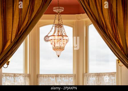 Chandelier in in the Cupola Suite in the historic Geiser Grand Hotel in Baker City, Oregon. Stock Photo