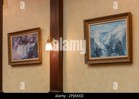 Paintings in the historic Geiser Grand Hotel in Baker City, Oregon. Stock Photo