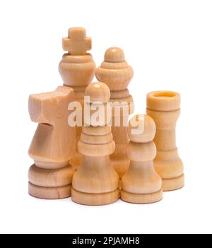 Wood Chess Pieces Cut Out on White. Stock Photo