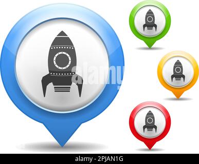 Map markers with rocket icon, vector eps10 illustration Stock Vector