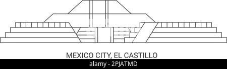 Mexico, City, El Castillo, travel landmark vector illustration Stock Vector