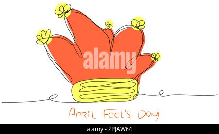 Red jester hat in one line on a white background.  Stock Vector