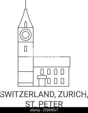 Switzerland, Zurich, St. Peter travel landmark vector illustration Stock Vector