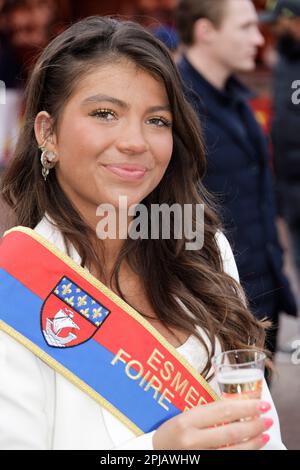 Paris, France. 31st Mar, 2023. Miss Foire du Trone Esmeralda 2023 attend inauguration evening of the Foire du Trône for the benefit of CéKeDuBonheur. Stock Photo